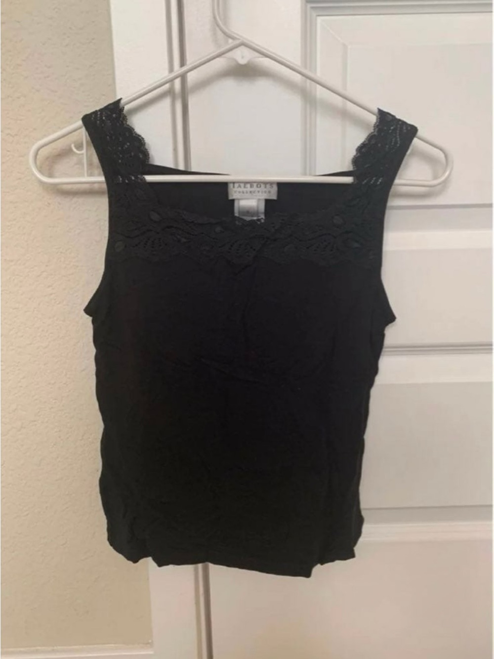 3 for $15! Talbots black sleeveless knit top S 
Embroidered  lace design